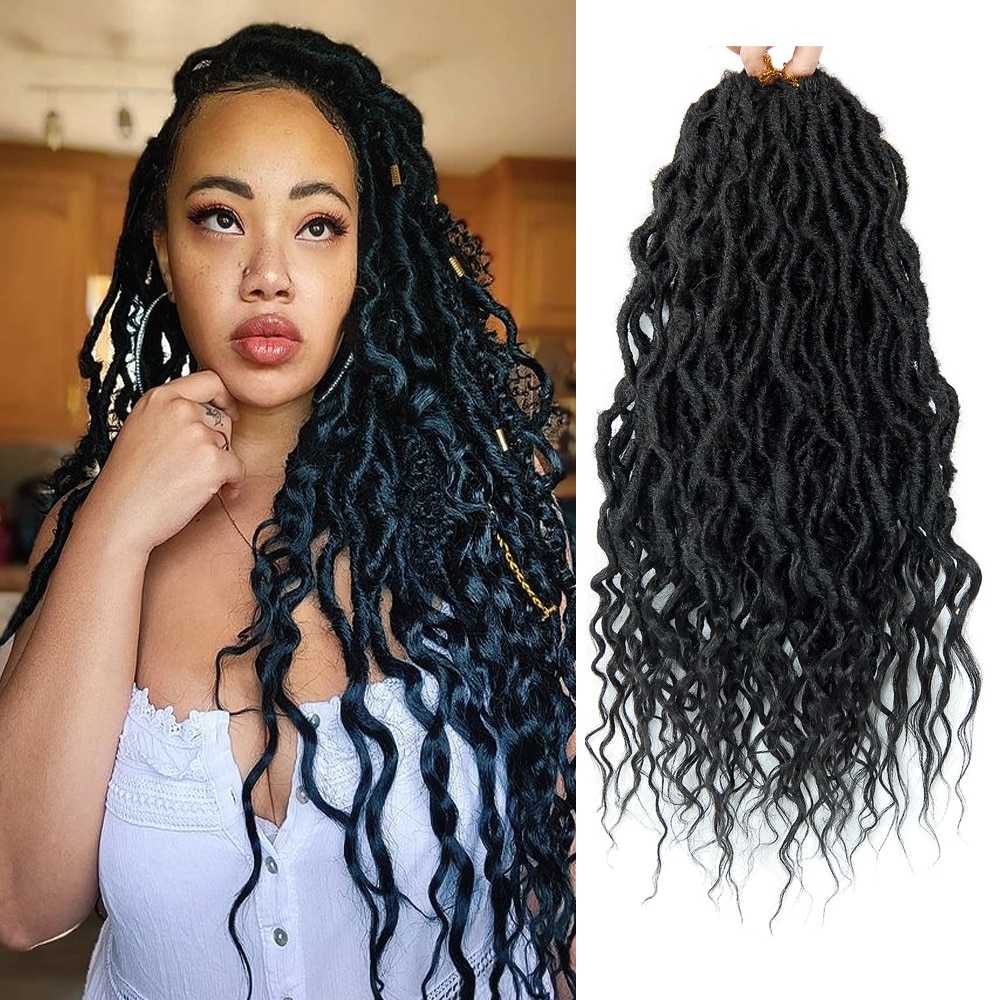Goddess Faux Locs Crochet Braids Hair Ombre Curly Synthetic Braiding Hair Extensions 16 and 24 Inch Soft Dreads Dreadlocks Hair